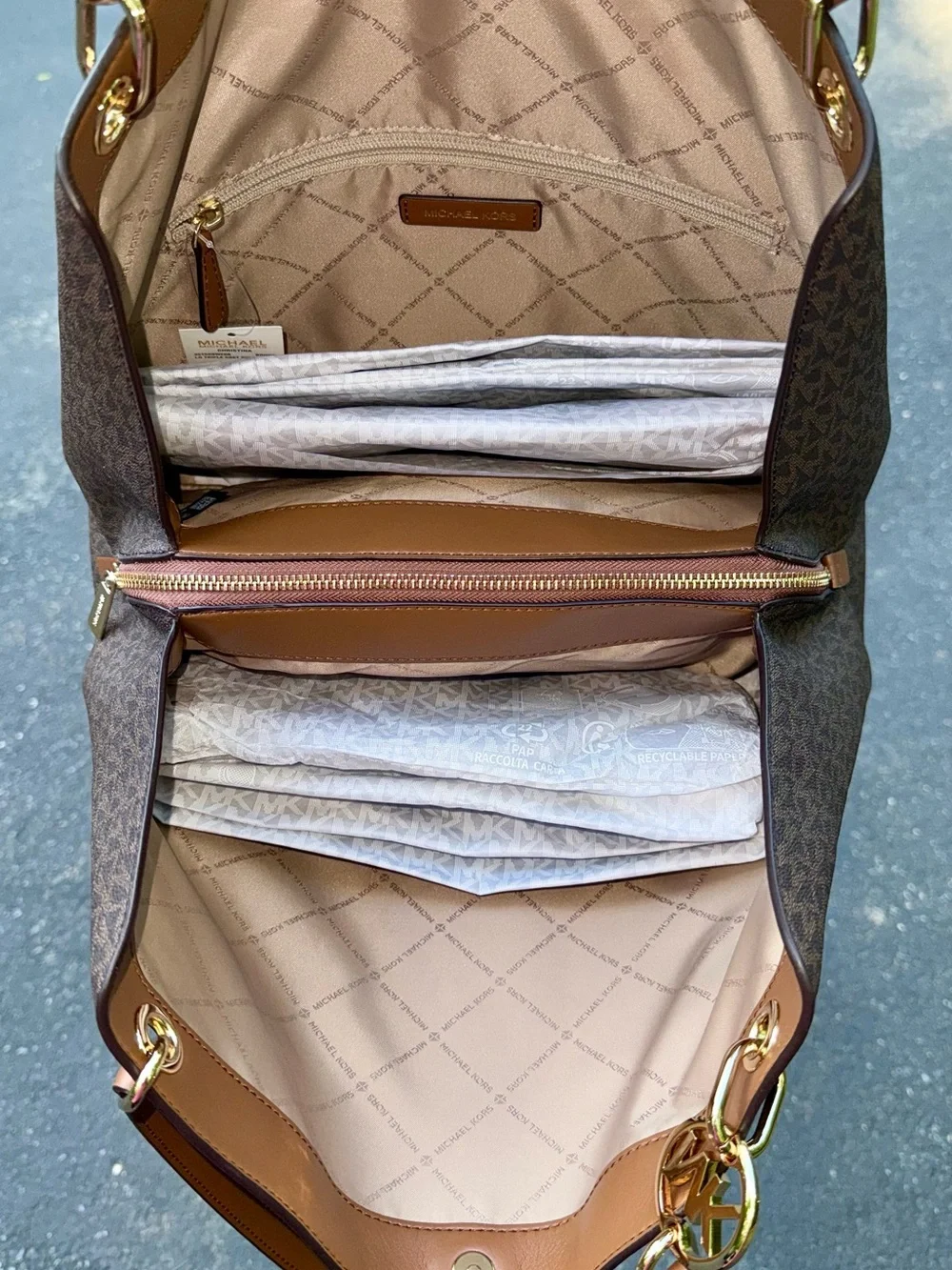 Michael Kors Christina  Brown Monogram Shoulder tote - Picture 4 of 11